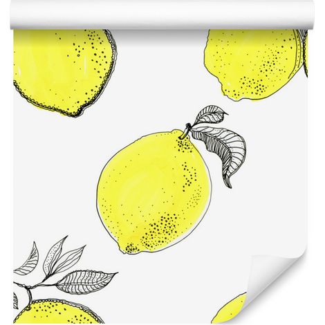 Papier peint à motif citron et feuilles pour salon et chambre 50x1000 cm (1/5)