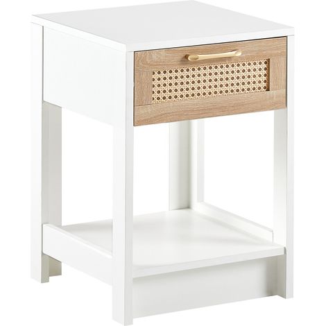 Table d'appoint en rotin blanc avec tiroir - Nachttisch 55 x 40 x 40 cm (1/5)