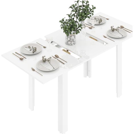 Expandable White High Gloss Dining Table for Six People
