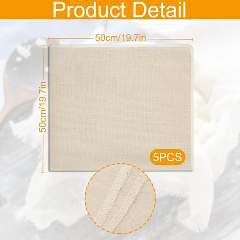 5 pezzi di garza, 50×50 cm di garza, garza in microfibra non sbiancata, lavabile multiuso resistente al calore per cucinare burro, verdure, latte (1/4)