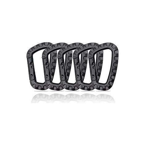 Mousquetons en Plastique – Lot de 5 – Mousqueton Tactique Militaire Noir avec Fermeture à Ressort – Mousqueton Robuste en Forme de D pour Sac à Dos, Camping et Extérieur – Carabiner(Noir) (1/5)