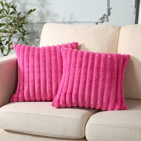 Set di 2 federe in velluto di peluche, federe in pelliccia sintetica morbida, copricuscini decorativi per camera da letto, letto, auto, casa, divano (45x45 cm, rosso rosa) (1/4)