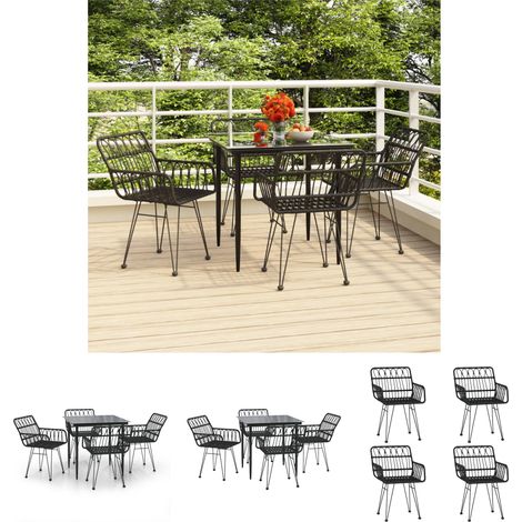 Gartenesszimmer - vidaXL 5-tlg. Garten-Essgruppe Schwarz Poly Rattan - Gartenmöbel Schwarz (1/5)