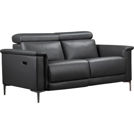 Lund-Canapé 2 places avec 1 fauteuil inclinable électrique en PU gris (1/5)