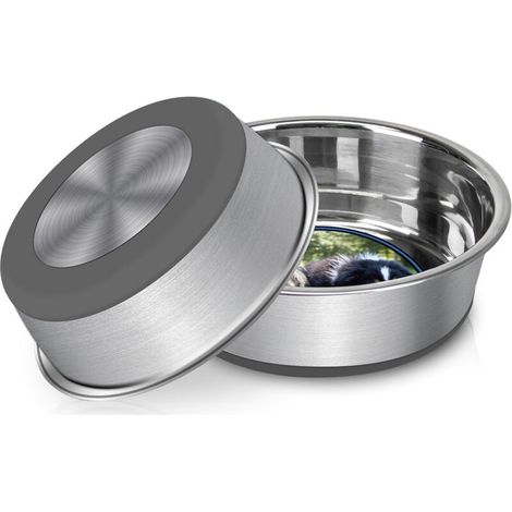 Lntyq Gamelles antidérapantes en acier inoxydable pour chat, gamelles antidérapantes en acier inoxydable avec tapis de pied – gamelles silencieuses pour chats et chiens, aliments secs et humides, 14cm (1/5)