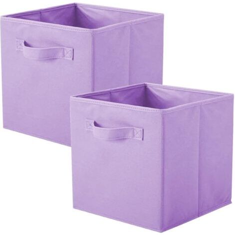 QORVA-Boîte de rangement en tissu pliable 2 pièces, boîte de rangement en tissu pour la maison, en forme de cube, violet clair