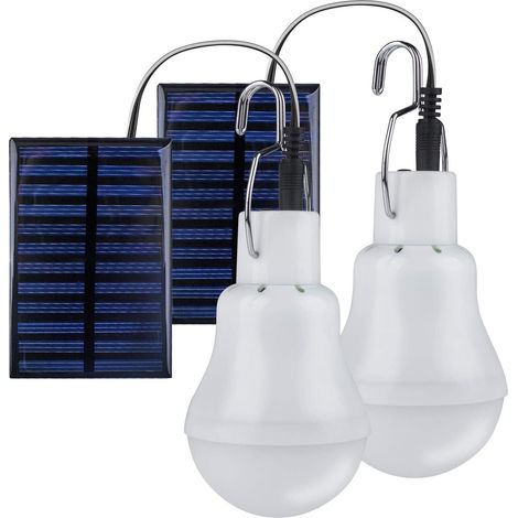 Lampe Solaire - Ampoule LED Portative avec Panneau Solaire - Pour Jardin Camping Extérieur - 2 Pièces (1/5)