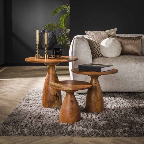 Lot de 3 tables rondes en acacia massif naturel Amazonie (1/3)