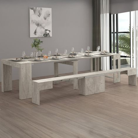 Dmora - Banco Ubertino, Asiento para mesa de comedor, Banco individual extensible, 290x25h45 cm, Cemento (1/5)