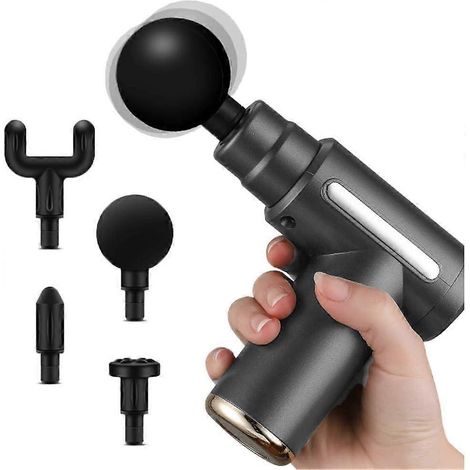 Mini-Massagepistole, USB-aufladbar, 4 Massageköpfe, elektrisches Reise-Massagegerät zur Muskelentspannung, speziell für Frauen, 6 Modi (Grau) (1/5)