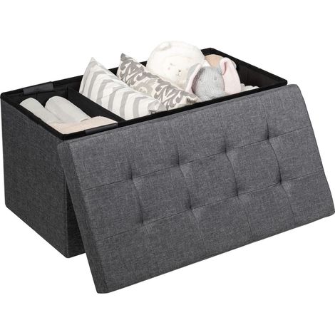Pouf Pliable en Tissu de 80 cm, Coffre à Jouets avec Bac de Rangement Amovible, Banc à Chaussures avec Assise Rembourrée, Gris (1/5)
