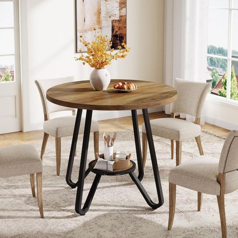 Runder Esstisch 80cm mit Regal, Küchentisch für 2-4 Personen, Vintage Braun (1/5)
