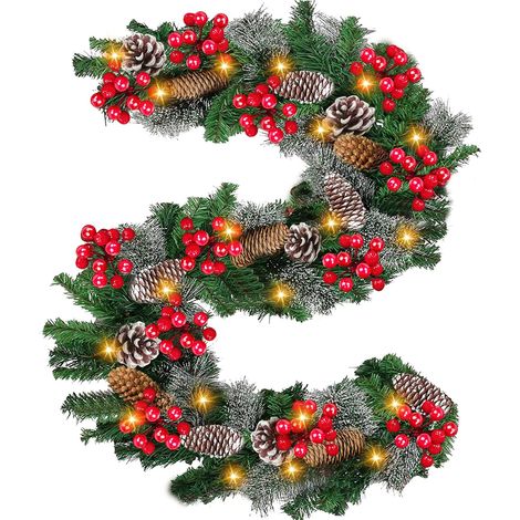 Guirlande lumineuse de Noël de 2,74 m x 25,4 cm (9 pi x 10 po) avec 100 DEL, fonctionnant sur piles, minuterie, 8 modes, guirlande de sapin lumineuse d'extérieur, guirlande de cheminée, décoration de 