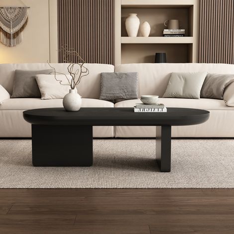 Couchtisch oval aus MDF in Schwarz 119,7 cm, minimalistisches Industriedesign