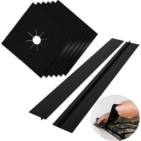 Lntyq 6 Pcs Protections Réutilisables pour Plaques,Plaque de Cuisson à Gaz Universel Protection D'écran de Cuisson à Gaz avec 2 Couvercles Anti-adhésifs Résistants à la Chaleur Noir(10.6x10.6 in) (1/5)