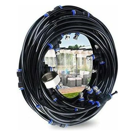 Sistema de nebulización exterior de 10 m con 9 boquillas + 1 boquilla de repuesto + herramienta de corte para patio, jardín e invernadero - KZQ (1/5)
