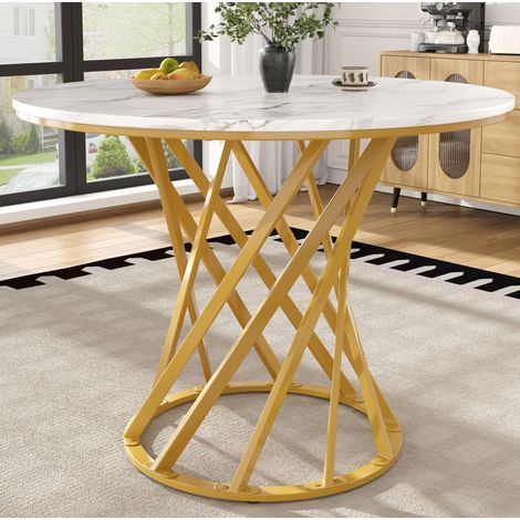 Table à manger ronde 80 x 80 x 76 cm en MDF, pieds métalliques dorés HAVRYA (1/5)