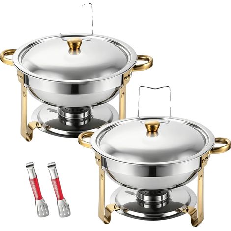 Plat de service, construction en acier inoxydable, design élégant avec bord roulé, or 2pcs (1/2)