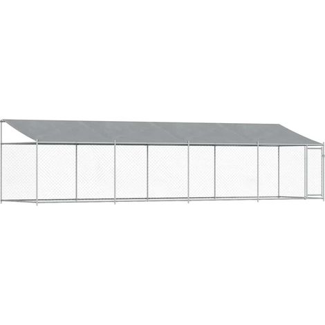 Cage pour chien avec toit et porte gris 8x2x2 m acier galvanisé (1/5)