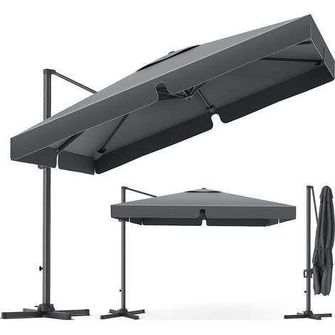 Parasol Déporté Carré, Parasol de Jardin Extérieur avec Manivelle et Réglage Hauteur (1/5)