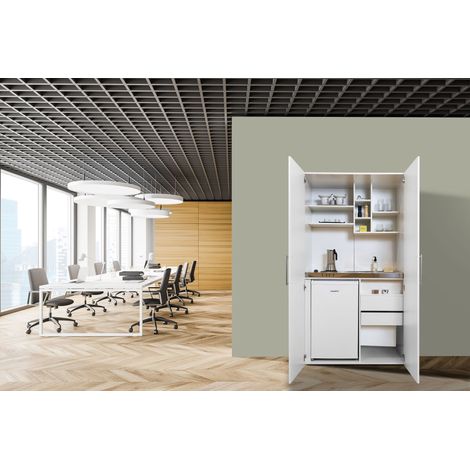 Respekta – Cuisine kitchenette 104 cm – Réfrigérateur sous plan avec congélateur – Plaque de cuisson inox – 2 portes battantes blanches (1/4)