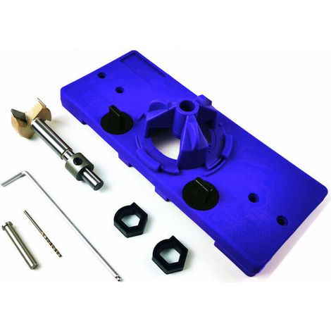 Gabarit de Perçage Charnière Invisible 35 mm Gabarit de Trou Charniere Guide de Perçage Charniere avec Anneau de Limite Tige de Positionnement Perceuse Clé pour Menuiserie -Bleu (1/5)