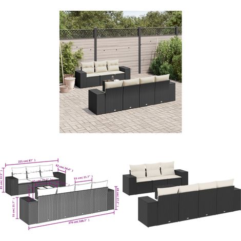 8-tlg. Garten-Sofagarnitur mit Kissen Schwarz Poly Rattan - Gartenmöbel - Gartensorte - Outdoor Möbel - Lounge Set - Rattan Gartenmöbel - Home & Living (1/3)