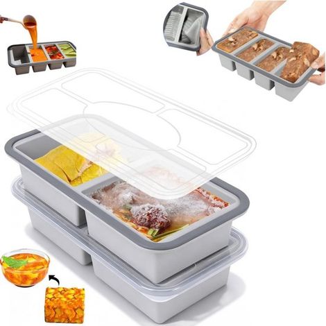 Juego de fiambreras de silicona con separadores y tapas (29,5 x 14,5 x 6 cm, 250 ml) – Recipientes para almacenar alimentos aptos para el congelador (1/5)
