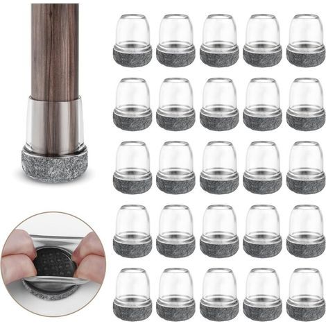 Set of 24 Chair Leg Protectors for 15-19mm Chairs with Transparent Felt Padding, Silicone Furniture Chair Leg Covers with Elastic Protectors, Felt Chair End Caps (1/5)