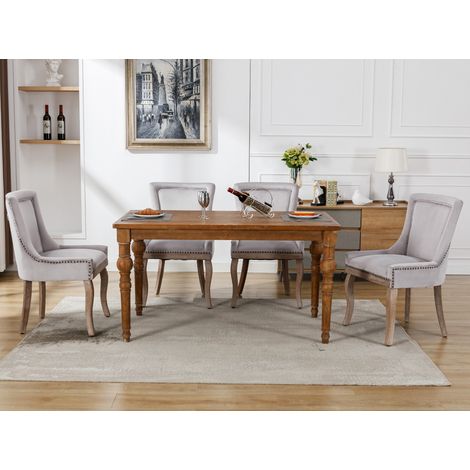 Chaise de salle à manger de luxe (chaise de cuisine chaise de salon, 4 pcs), chaise capitonnée avec garniture à clous, pieds en bois massif, revêtement en velours, gris