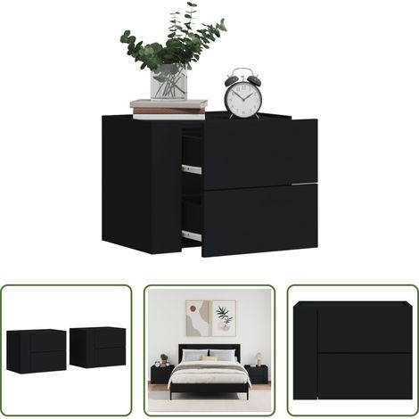 vidaXL Holz Nachttisch - Wand-Nachttische 2 Stk. Schwarz 45x30x35 cm (1/5)