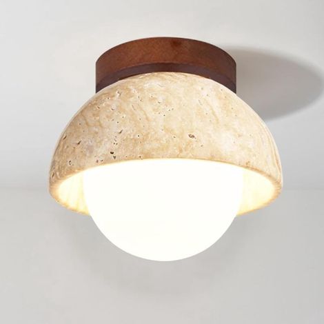 Plafonnier suspension en travertin jaune naturel, style vintage créatif, abat-jour G9 en bois pour salon, cuisine, couloir et chambre, lumière blanche (1/4)
