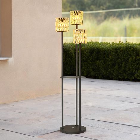 Lampe solaire extérieure avec tablette en acier et rotin PE (1/5)