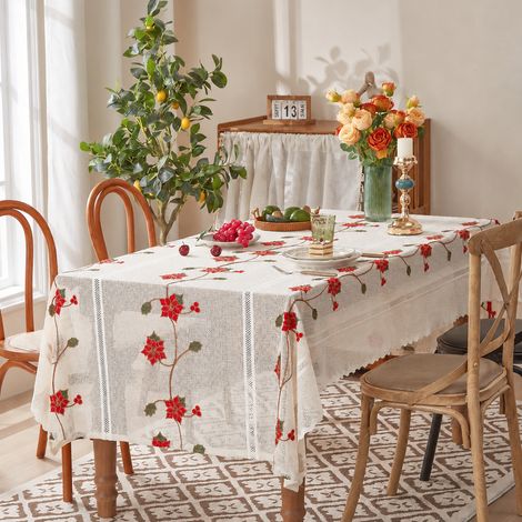 Nappe de Noël Décorative Fleurs de Noël 140x240 cm Dentelle Polyester Rouge 30 × 20 × 4 cm 405 g – Livraison gratuite (1/5)