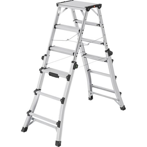 Hailo – Échelle escamotable télescopique aluminium 2x4-2x6 marches – Hauteur de travail 981-1430 mm – Charge max 150 kg – Antidérapante (1/5)