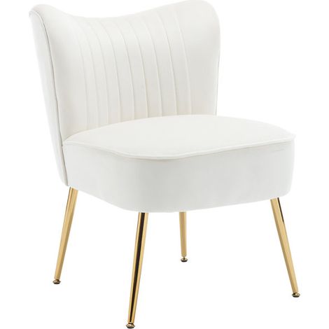 Relaxsessel für Wohnzimmer aus Samt moderner Ohrensessel mit goldenen Metallbeine Beige Wahson