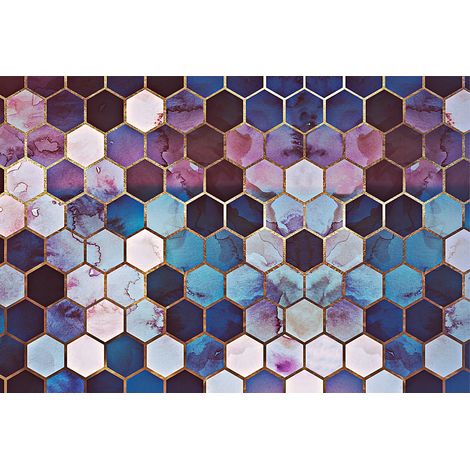 Papier peint panoramique violet et bleu Tapisserie panoramique à motif géométrique Papiers peints panoramiques tendances pour salon (1/2)