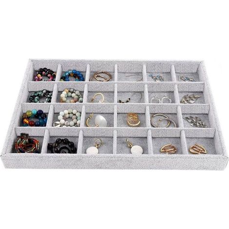 Handmade stackable velvet jewelry trays for rings, earrings, bracelets, and other jewelry. Storage tray (24 grids) (1/4)