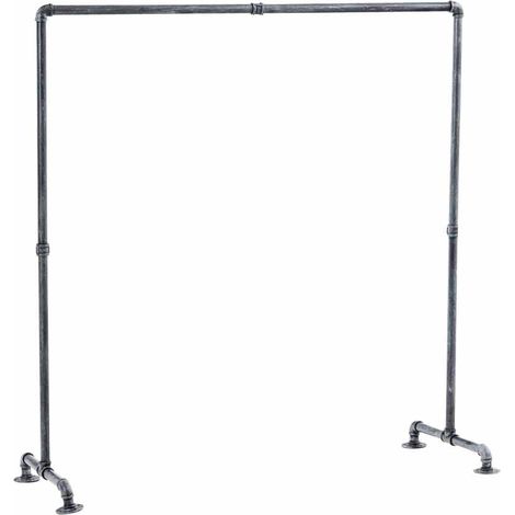 Perchero de estilo industrial con tubos metálicos plateados y gran barra para colgar 55x150x150 cm 100009039 (1/5)