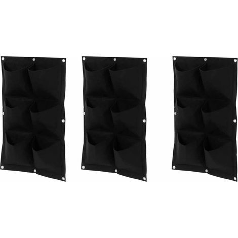 Lot de 3 sacs de culture à 6 poches en feutre biodégradable, à suspendre au mur, pour plantes - Outil de jardinage - Noir (1/5)