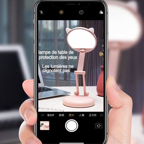 Lampada da scrivania a LED per bambini, lampada da comodino rosa con orecchie di gatto per bambine, regolabile (1/4)