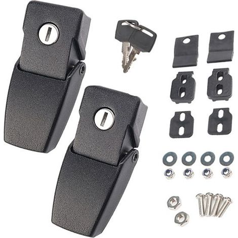 1 set. Color: Black. Material: Aluminum alloy. Hood latch with key. (1/5)