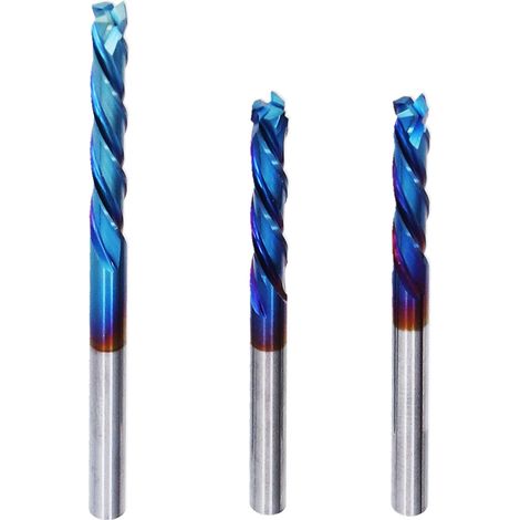 3Pcs End Mill Cutter Tungsten Steel Durable Wear Resistance Wide Application CNC Router Bits End Mill for Acrylic Wood