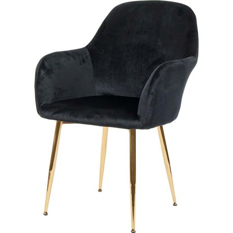 HHG – Chaise de salle à manger en velours noir – Pieds dorés – Rembourrage souple pour confort – Protections de sol réglables - HHG-733