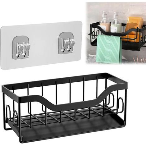 Porte Eponge Evier Cuisine,Organisateur Evier Cuisine,Range Eponge Evier,Rangement Eponge Evier Cuisine,Organisateur d'évier,Repose Eponge,Support Eponge,Porte-éponge évier en Acier Inoxydable,Noir (1/5)