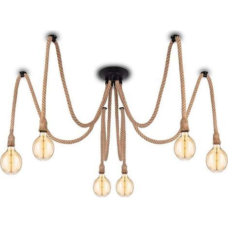 Suspension Industrielle avec Câble Textile - Bricolage Chanvre Corde Rétro Vintage Lustre 6 X 2 Mètres avec Support de Lampe E27 pour Salle à Manger, Hall, Restaurant, Bar, Café (sans (1/4)