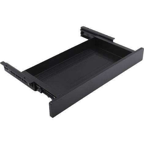 Organisateur de rangement coulissant dissimulé en acier inoxydable et bois, sous tiroir de bureau, pour bureau à domicile debout (noir) (1/5)