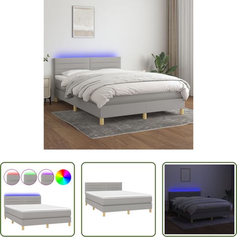 Sommier tapissier - Sommier à lattes de lit et matelas et LED Gris clair 140x190 cm (1/5)