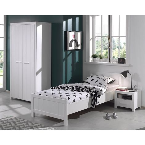 GASTON - Pack Lit 90x200cm + Chevet + Armoire 2 Portes (1/4)
