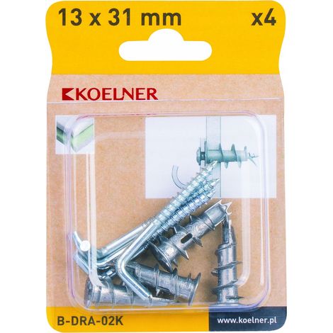 Cheville métallique à crochet droit pour plaques de plâtre 13 x 31 mm - blister - 4 pièces (1/5)